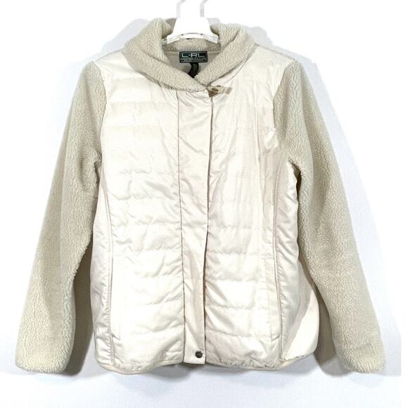 LRL Lauren Ralph Lauren Women's Zip Front Fitness Sherpa Jacket Size XL Cream - Picture 1 of 11